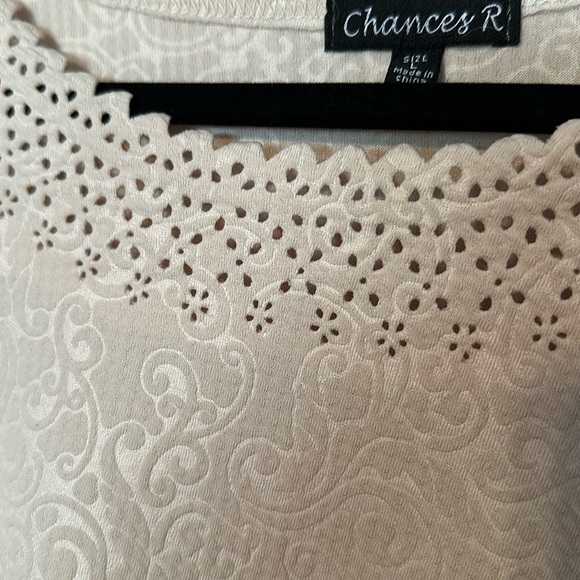5/$25 will bundle Creamy laser cut short sleeve top with jacquard detail - Picture 2 of 5